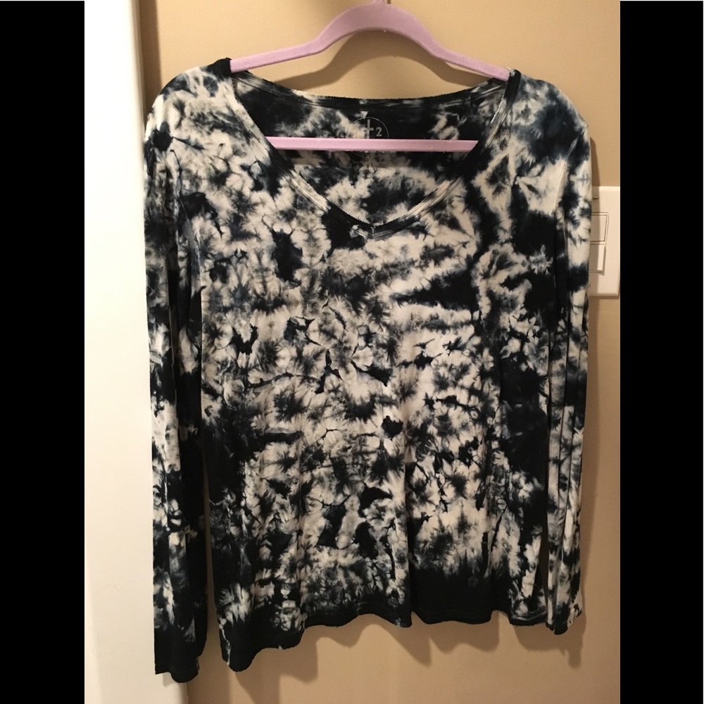 Navy blue long sleeve tie dye top shirt AT2